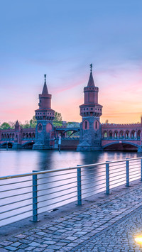 Beautiful sunset at the Oberbaumbridge in Berlin, Germany