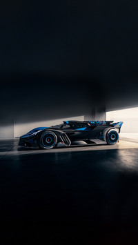 A Blue Bugatti Bolide Hypercar Parked in Garage