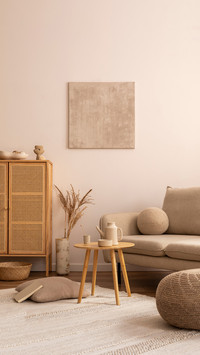 Suny and bright interior with beige sofa