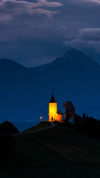 St Primoz Church in Jamnik, Slovenia, scenic at sunrise