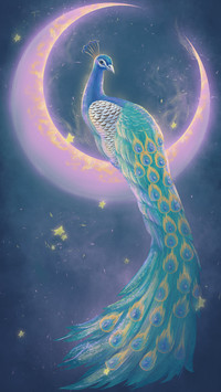Long tailed peacock on the moon