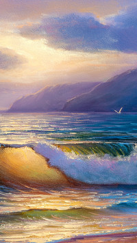 Oil painting of the ocean