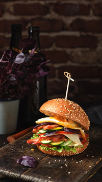 Fresh juicy homemade burger with fried bacon