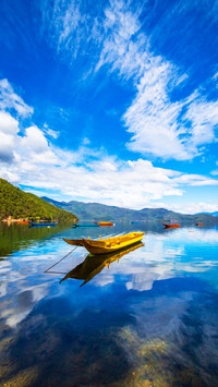 Chinese Yunnan Lijiang Lugu Lake Goddess Bay Ship