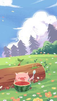Pigs eat watermelons