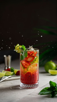 Lime, mint and strawberry refreshing cold drink