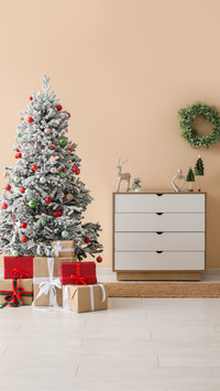 Merry Christmas Tree with Sweet Candies and Colorful Gifts