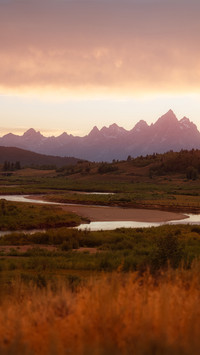 Sunset over grand teton hills