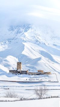 Church in beautiful snow land scape