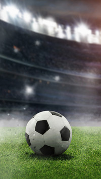 ball on the green field in soccer stadium