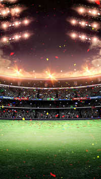 A football field with flowing ribbons