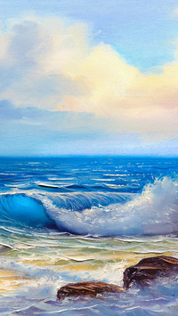 Oil painting by the sea