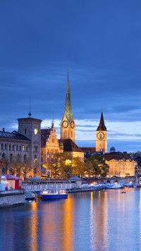 Image of Zurich during twilight blue hour