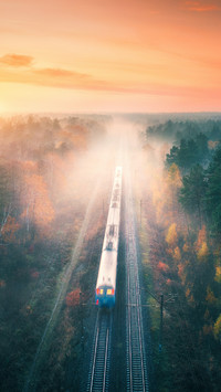 A Train is Running on The Railway