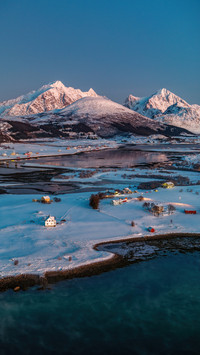 The winter snow scene of the reyna fjord