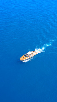 Aerial view luxury motor yacht