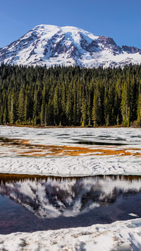 Snow mountain ice lake reflection