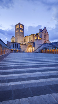 Italy assisi basilica of san francesco of assisi at dusk