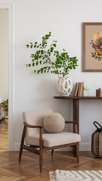 Home Sweet Home: Soft Beige Sofa, Birds on the Wall, and Nat