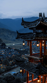 Night View of Qianhu Miao Village Buildings in Guizhou