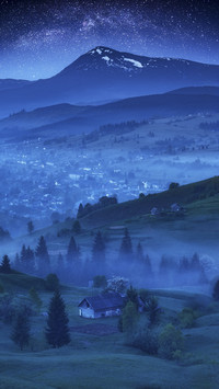 Foggy View of Moutain and Village