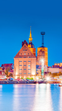 View of the hanseatic city of Stralsund at dusk