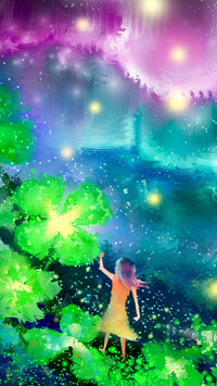 The girl gazes at the starry sky clover