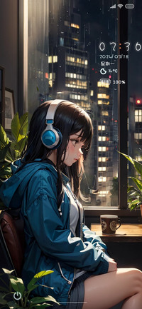 带耳机的少女
