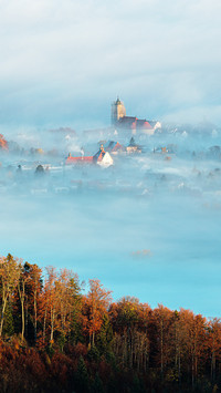 The misty scenery of bor town in autumn