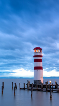 Lighthouse at Lake Neusiedl at sunset