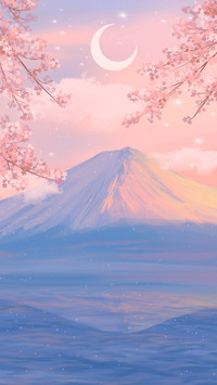Cherry blossoms under romantic moonlight