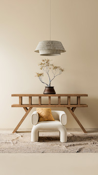 Japanese style interior design with wooden furnitures