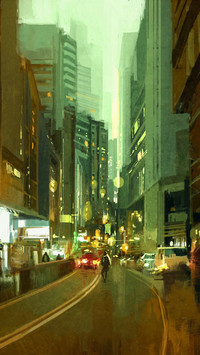 Street in modern urban city at evening