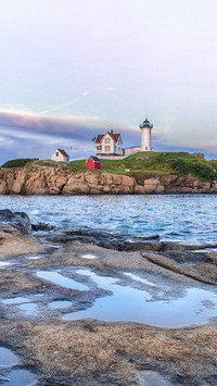 The Nubble Light just after sunset at Cape Neddick Maine