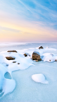 Stone on ice Winter landscape