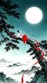 竹影映月，红衣拂风