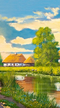 Rural Countryside Farmland Oil Painting