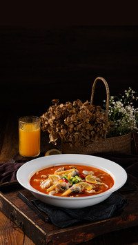 Summer appetizers, divine vegetables, sour soup, fish
