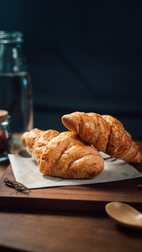 Delicious breakfast with fresh croissants