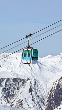 Two cabin of chairlift in Les Deux Alps - France