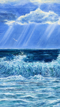 Oil painting by the sea