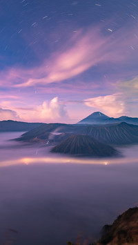 Trails of Stars in Bromo Volcano Night Sky