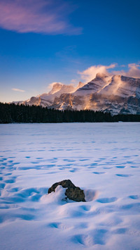 Winter Scenery Two Jack Lake in Banff National Park