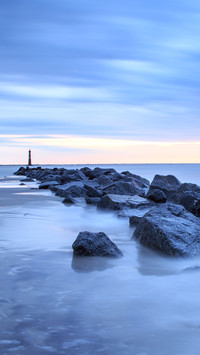 Rocky coastal landscape of north end of Folly Beach