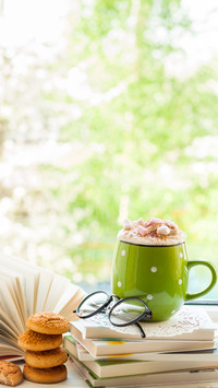 Reading and breakfast. Concept warm and cozy home