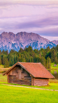 Wooden hay shed Geroldsee lake, Bavaria Germany