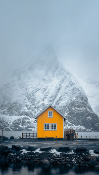 Natural landscapes in winter at dusk in Reine village