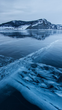 Crossing of cracks in the ice of Lake Baikal