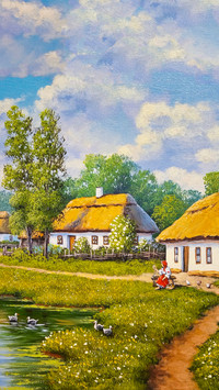 Rural Countryside Farmland Oil Painting