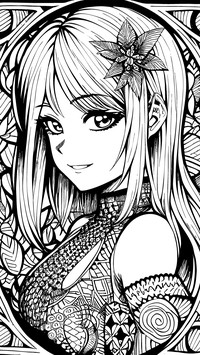 Black and white anime beauty illustration